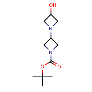 Chemical structure of tert-butyl 3-hydroxy-[1,3'-biazetidine]-1'-carboxylate , CAS 1257293-86-9, AChemBlock Y218889