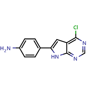 Chemical structure of 4-(4-chloro-7H-pyrrolo[2,3-d]pyrimidin-6-yl)aniline , CAS 2448421-85-8, AChemBlock Y218895