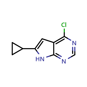 Chemical structure of 4-chloro-6-cyclopropyl-7H-pyrrolo[2,3-d]pyrimidine , CAS 2695480-89-6, AChemBlock Y218909