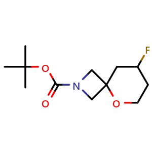 Chemical structure of tert-butyl 8-fluoro-5-oxa-2-azaspiro[3.5]nonane-2-carboxylate , CAS 2411073-82-8, AChemBlock Y218917