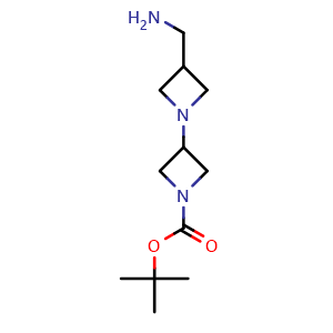 Chemical structure of tert-butyl 3-(aminomethyl)-[1,3'-biazetidine]-1'-carboxylate , CAS 1935257-38-7, AChemBlock Y218945
