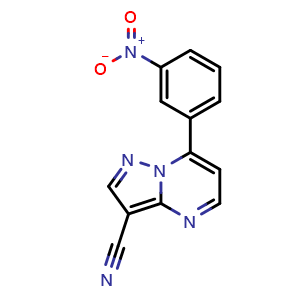 Chemical structure of 7-(3-nitrophenyl)pyrazolo[1,5-a]pyrimidine-3-carbonitrile , CAS 115930-99-9, AChemBlock Y218953