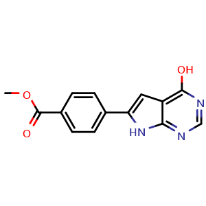 Chemical structure of methyl 4-(4-hydroxy-7H-pyrrolo[2,3-d]pyrimidin-6-yl)benzoate , CAS 187724-92-1, AChemBlock Y218956
