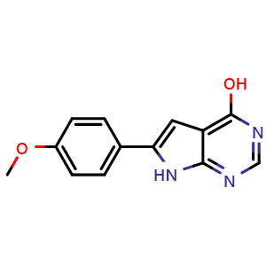 Chemical structure of 6-(4-methoxyphenyl)-7H-pyrrolo[2,3-d]pyrimidin-4-ol , CAS 173458-97-4, AChemBlock Y218972