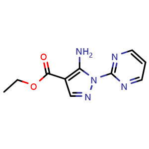 Chemical structure of Ethyl 5-amino-1-(pyrimidin-2-yl)-1H-pyrazole-4-carboxylate , CAS 91129-95-2, AChemBlock Y218979
