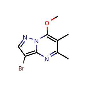 Chemical structure of 3-Bromo-7-methoxy-5,6-dimethylpyrazolo[1,5-a]pyrimidine , CAS 1429309-31-8, AChemBlock Y218985