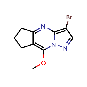 Chemical structure of 3-Bromo-8-methoxy-6,7-dihydro-5H-cyclopenta[d]pyrazolo[1,5-a]pyrimidine , CAS 1429309-28-3, AChemBlock Y218989