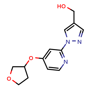 Chemical structure of (1-(4-((Tetrahydrofuran-3-yl)oxy)pyridin-2-yl)-1H-pyrazol-4-yl)methanol , CAS 1429309-39-6, AChemBlock Y218998
