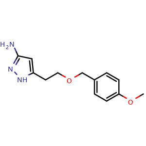 Chemical structure of 5-(2-((4-Methoxybenzyl)oxy)ethyl)-1H-pyrazol-3-amine , CAS 1425931-97-0, AChemBlock Y219000