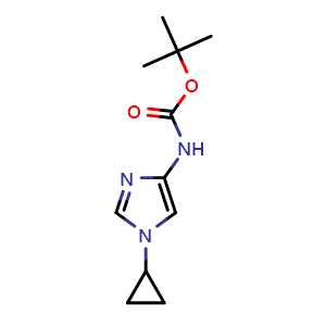 Chemical structure of tert-butyl (1-cyclopropyl-1H-imidazol-4-yl)carbamate , CAS 1001354-26-2, AChemBlock Y219013