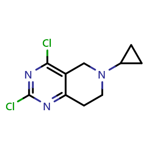 Chemical structure of 2,4-dichloro-6-cyclopropyl-5,6,7,8-tetrahydropyrido[4,3-d]pyrimidine , CAS 1449117-31-0, AChemBlock Y219014