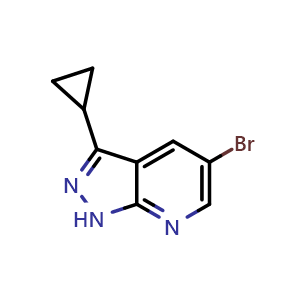 Chemical structure of 5-bromo-3-cyclopropyl-1H-pyrazolo[3,4-b]pyridine , CAS 1211537-03-9, AChemBlock Y219026
