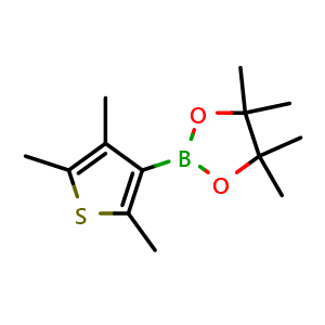 Chemical structure of 4,4,5,5-tetramethyl-2-(2,4,5-trimethylthiophen-3-yl)-1,3,2-dioxaborolane , CAS 2064117-97-9, AChemBlock Y219028