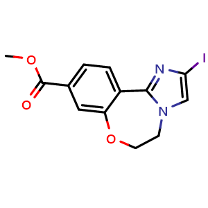 Chemical structure of methyl 2-iodo-5,6-dihydrobenzo[f]imidazo[1,2-d][1,4]oxazepine-9-carboxylate , CAS 1282516-62-4, AChemBlock Y219093