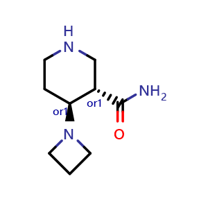 Chemical structure of trans-4-(azetidin-1-yl)piperidine-3-carboxamide , CAS 1624262-26-5, AChemBlock Y219106