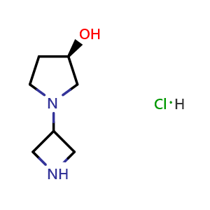 Chemical structure of (R)-1-(Azetidin-3-yl)pyrrolidin-3-ol hydrochloride , CAS 1449131-16-1, AChemBlock Y219113