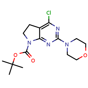 Chemical structure of Tert-butyl 4-chloro-2-morpholino-5H-pyrrolo[2,3-d]pyrimidine-7(6H)-carboxylate , CAS 1439823-58-1, AChemBlock Y219123