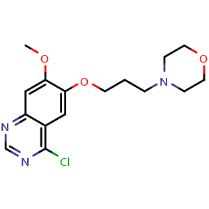 Chemical structure of 4-Chloro-7-methoxy-6-(3-morpholinopropoxy)quinazoline , CAS 199327-59-8, AChemBlock Y219148