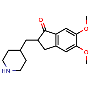 Chemical structure of 5,6-Dimethoxy-2-(piperidin-4-ylmethyl)-2,3-dihydro-1H-inden-1-one , CAS 120014-30-4, AChemBlock Y219178