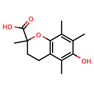 Chemical structure of 6-hydroxy-2,5,7,8-tetramethylchroman-2-carboxylic acid , CAS 53188-07-1, AChemBlock Y219213