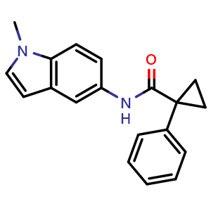 Chemical structure of N-(1-methyl-1H-indol-5-yl)-1-phenylcyclopropanecarboxamide , CAS 2950312-15-7, AChemBlock Y219284