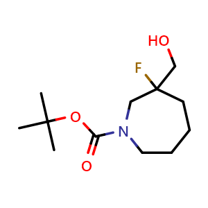Chemical structure of tert-butyl 3-fluoro-3-(hydroxymethyl)azepane-1-carboxylate , CAS 1784405-24-8, AChemBlock Y219290