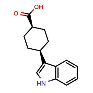 Chemical structure of (1s,4s)-4-(1H-indol-3-yl)cyclohexane-1-carboxylic acid , CAS 143165-37-1, AChemBlock Y219305