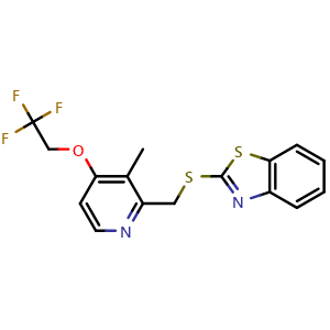 Chemical structure of 2-(((3-methyl-4-(2,2,2-trifluoroethoxy)pyridin-2-yl)methyl)thio)benzo[d]thiazole , CAS 2230077-27-5, AChemBlock Y219307