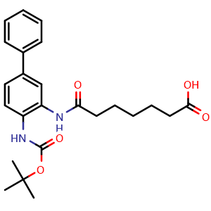 Chemical structure of 7-((4-((tert-butoxycarbonyl)amino)-[1,1'-biphenyl]-3-yl)amino)-7-oxoheptanoic acid , CAS 1254955-83-3, AChemBlock Y219320