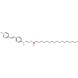 Chemical structure of (E)-1-methyl-4-(4-(methyl(2-(stearoyloxy)ethyl)amino)styryl)pyridin-1-ium , CAS 2075674-45-0, AChemBlock Y219346