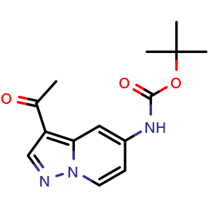 Chemical structure of tert-butyl (3-acetylpyrazolo[1,5-a]pyridin-5-yl)carbamate , CAS 1101120-86-8, AChemBlock Y219377