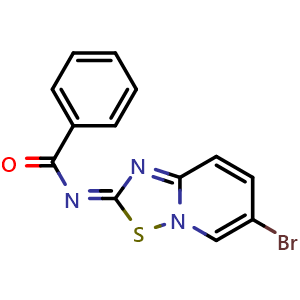 Chemical structure of (E)-N-(6-bromo-2H-[1,2,4]thiadiazolo[2,3-a]pyridin-2-ylidene)benzamide , CAS 588730-06-7, AChemBlock Y219381