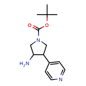 Chemical structure of tert-butyl 3-amino-4-pyridin-4-ylpyrrolidine-1-carboxylate , CAS 1367448-36-9, AChemBlock Y219395