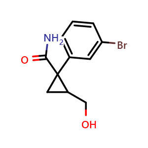 Chemical structure of 1-(3-bromophenyl)-2-(hydroxymethyl)cyclopropanecarboxamide , CAS 1346146-41-5, AChemBlock Y219407