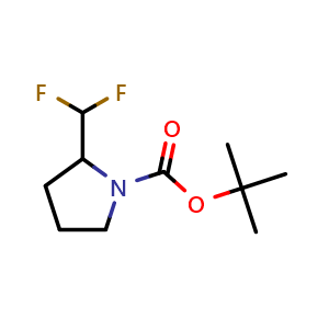 Chemical structure of tert-butyl 2-(difluoromethyl)pyrrolidine-1-carboxylate , CAS 2386942-19-2, AChemBlock Y219418