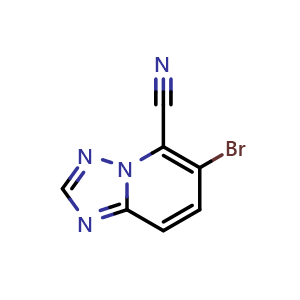 Chemical structure of 6-bromo-[1,2,4]triazolo[1,5-a]pyridine-5-carbonitrile , CAS 2808272-49-1, AChemBlock Y219449