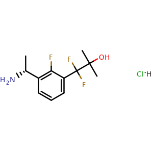 Chemical structure of 1-[3-[(1R)-1-aminoethyl]-2-fluoro-phenyl]-1,1-difluoro-2-methyl-propan-2-ol hydrochloride , CAS 2569698-46-8, AChemBlock Y219464