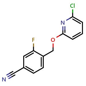Chemical structure of 4-[(6-chloro-2-pyridyl)oxymethyl]-3-fluoro-benzonitrile , CAS 2230200-58-3, AChemBlock Y219479