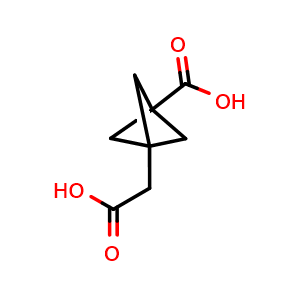 Chemical structure of 3-(carboxymethyl)bicyclo[1.1.1]pentane-1-carboxylic acid , CAS 2386268-89-7, AChemBlock Y219500