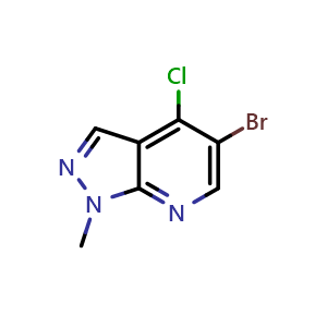 Chemical structure of 5-bromo-4-chloro-1-methyl-1H-pyrazolo[3,4-b]pyridine , CAS 1601877-96-6, AChemBlock Y219506