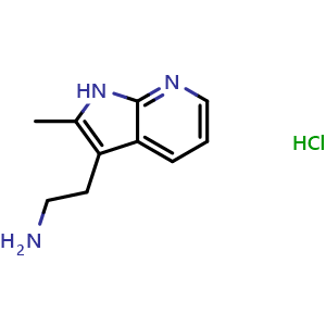 Chemical structure of 2-(2-methyl-1H-pyrrolo[2,3-b]pyridin-3-yl)ethanamine hydrochloride , CAS 2095410-39-0, AChemBlock Y219516