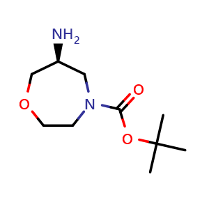 Chemical structure of tert-butyl (6S)-6-amino-1,4-oxazepane-4-carboxylate , CAS 1932377-93-9, AChemBlock Y219521