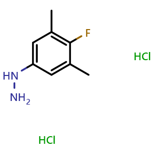 Chemical structure of (4-fluoro-3,5-dimethyl-phenyl)hydrazine;dihydrochloride , AChemBlock Y219529