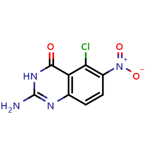 Chemical structure of 2-amino-5-chloro-6-nitro-3,4-dihydroquinazolin-4-one , CAS 103884-19-1, AChemBlock Y219576