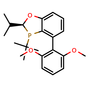 Chemical structure of (2S)-3-tert-butyl-4-(2,6-dimethoxyphenyl)-2-(propan-2-yl)-2,3-dihydro-1,3-benzoxaphosphole , CAS 1477517-21-7, AChemBlock Y219578