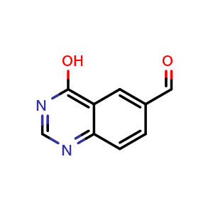 Chemical structure of 4-hydroxyquinazoline-6-carbaldehyde , CAS 1121529-15-4, AChemBlock Y219582