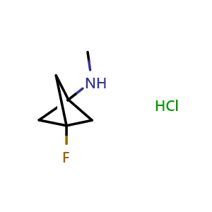 Chemical structure of 3-fluoro-N-methyl-bicyclo[1.1.1]pentan-1-amine hydrochloride , CAS 2770368-56-2, AChemBlock Y219601