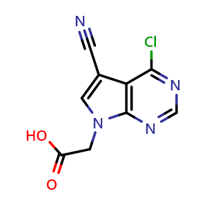 Chemical structure of 2-(4-chloro-5-cyano-pyrrolo[2,3-d]pyrimidin-7-yl)acetic acid , CAS 2122273-77-0, AChemBlock Y219610