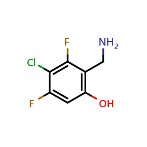 Chemical structure of 2-(aminomethyl)-4-chloro-3,5-difluoro-phenol , CAS 1785241-52-2, AChemBlock Y219620
