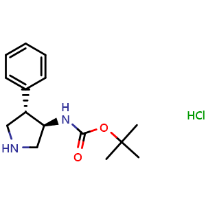 Chemical structure of tert-butyl N-[(3R,4S)-4-phenylpyrrolidin-3-yl]carbamate hydrochloride , CAS 2940858-36-4, AChemBlock Y219623